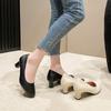 High Heels Women's Single Shoes 2025 Autumn New Work Shoes Medium Heel Basic Large Size 41-43 Thick Heel Pointed Head