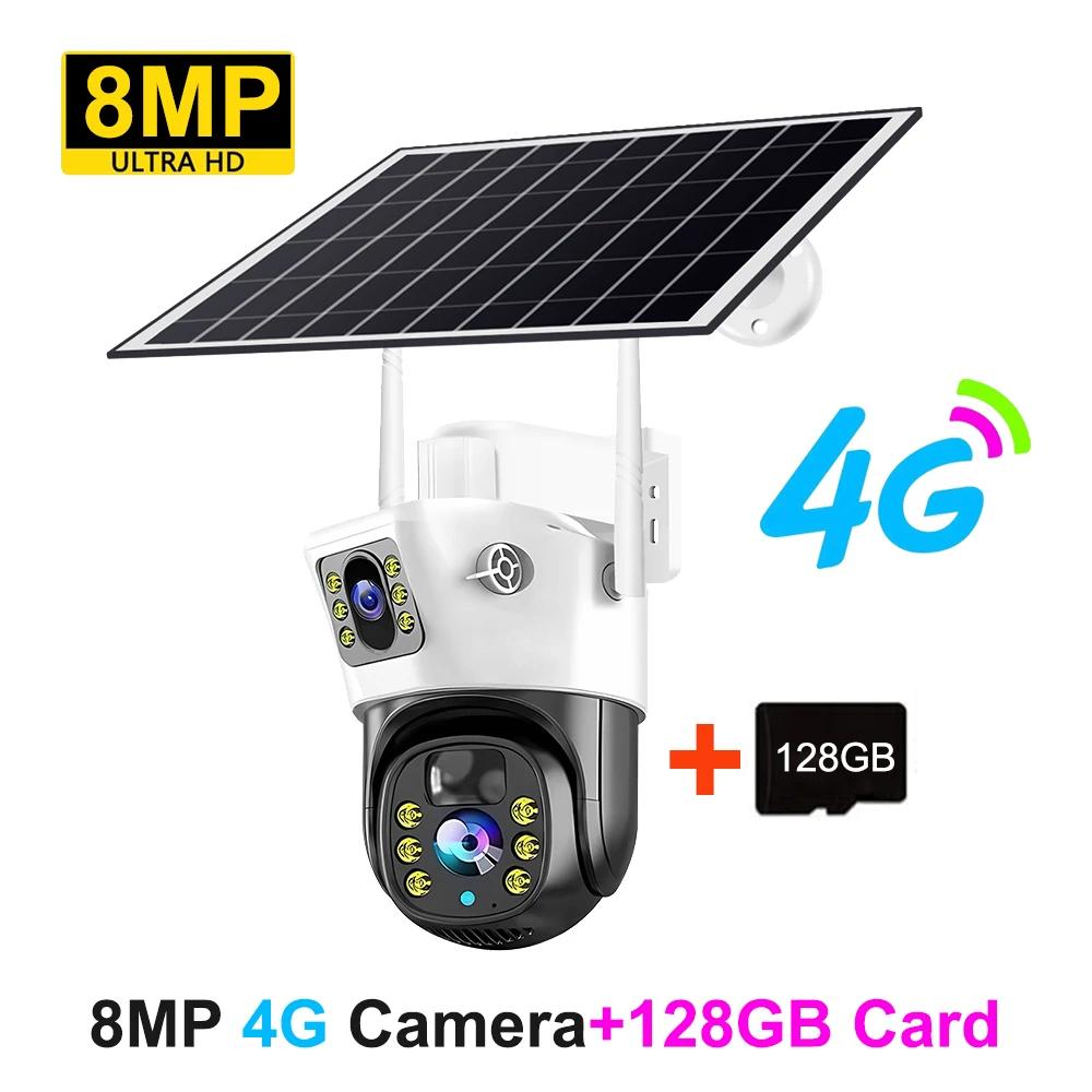 New 4MP/8MP HD WiFi 4G Camera Outdoor Wireless PTZ Solar IP Camera Built-in Battery Video Surveillance Camera V380 Pro Waterproof Cam