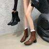 2025 New Korean Version Square Head Thick Heel V-mouth Thin Short Boots with Versatile Temperament and Rear Zipper Thin Boots