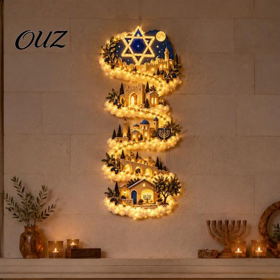 Hanukkah Wall Decor Festival Light Decor, LED Cascading Trail with Warm White Gift for Holiday Glow, 2D Print Illuminated Art Entryway, Living