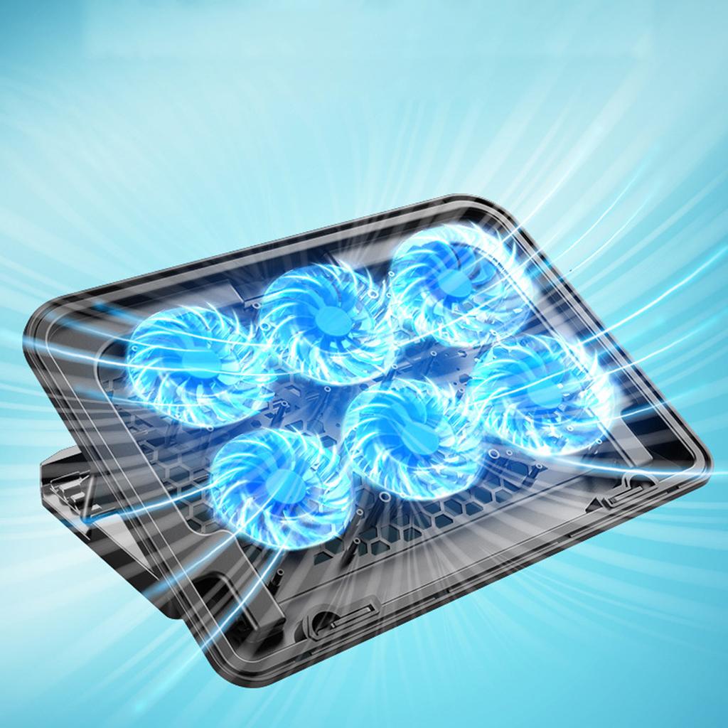 Охлаждающая подставка для ноутбука 6 высокоскоростных вентиляторов Быстрый отвод тепла Противоскользящая Устойчивая поддержка Черный ноутбук