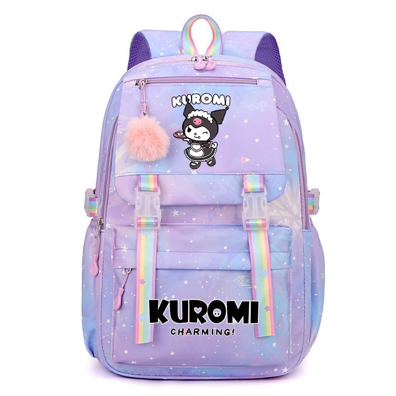 Kuromi School Backpack Girls Teens Lightweight Large Capacity 13-inch Laptop Compatible Nylon Daypack