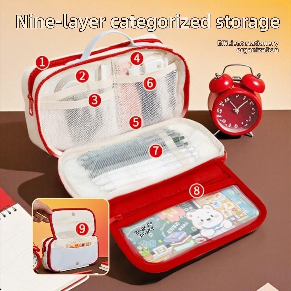 Bear 9 Layers Pencil Case Large Capacity Pen Organizer Pouch Trendy Pencil Storage Bag Kids Gift