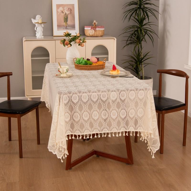 Beige Tablecloth American Style Geometric Rectangle Home Dining Table Coffee