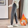 Women's Winter Plus Size Padded and Thickened Relaxed Mid-rise Straight Leg Trousers Casual Warm Drawstring Trousers