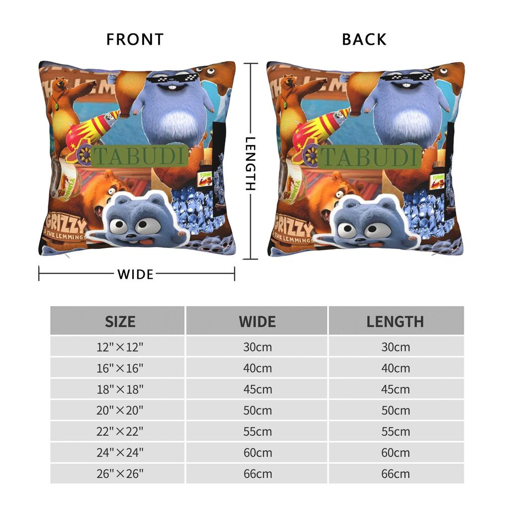 Decorative Pillow Covers Grizzy and The Lemmings Cartoon Merch Bed  Throw Pillow Case Cover Square Multi-Size