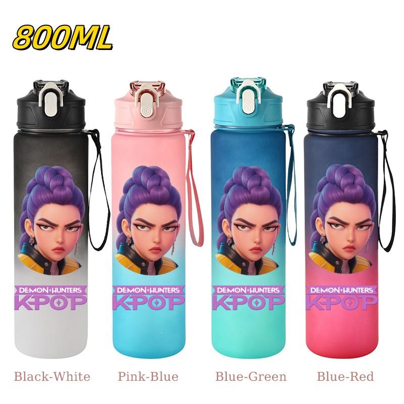 800ML KPop Demon Hunters Gradient Cartoon Pattern Big Capacity Straw Water Cup Outdoor Portable Sports Drink Bottles Travel Mug