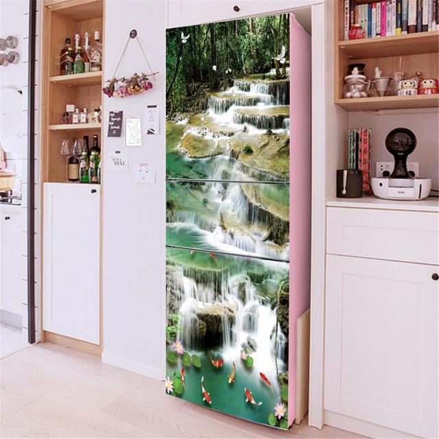 3D Flowers Self Adhesive Refrigerator Wrap Freezer Sticker Art Fridge Door Cover Wallpaper Relief Flower Kitchen Accessories