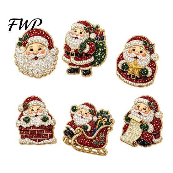 Holiday Party Favors 6Pcs/Set Fridge Magnets Faux Pearl Art Kit, Christmas Snowman Tree Santa Sparkling Rhinestone Ornaments Magnets, DIY Mosaic