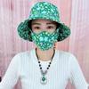 Summer Women Outdoor Print Fisherman Hat Uv Protection Wide Brim Garden Work Shade Hat Breathable Mask Integrated Cap