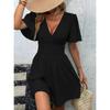 Women's Fashion Summer Spring Solid Color Print Short Sleeve V-Neck High Waist Casual Dresses