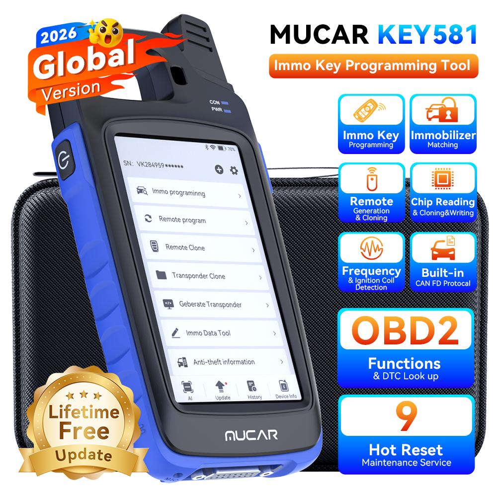 MUCAR KEY581 Smart Immo Key Programming Tool OBD2 Scanner with Key Frequency Detection Chip Read/Clone/Write CANFD DOIP Support