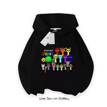 Sprunki Thick Hoodie for Children Anime Cartoon Fashion Sweatshirt Boys Girls Autumn Winter Hip Hop Hooded Hoodies Kids Clothes