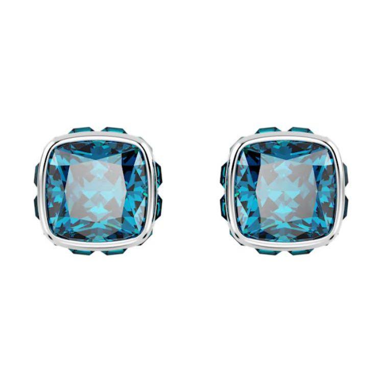 Swarovski Серьги-гвоздики с кубическим цирконием квадратной огранки под цвет камня месяца, родиевое покрытие, имитация кристалла, женские, синий 5660796