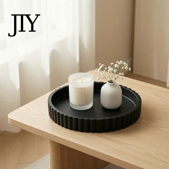 Jewelry Organizer Tray Round Decorative for Coffee, Dining Table, Countertop, 3D Printed Scalloped Aromatherapy Storage Edge Serving Farmhouse,