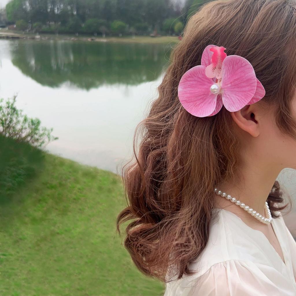 Hot Selling French Style Elegant Orchid Fabric Hair Clip Girls Colorful Floral Hair Clamp Accessory