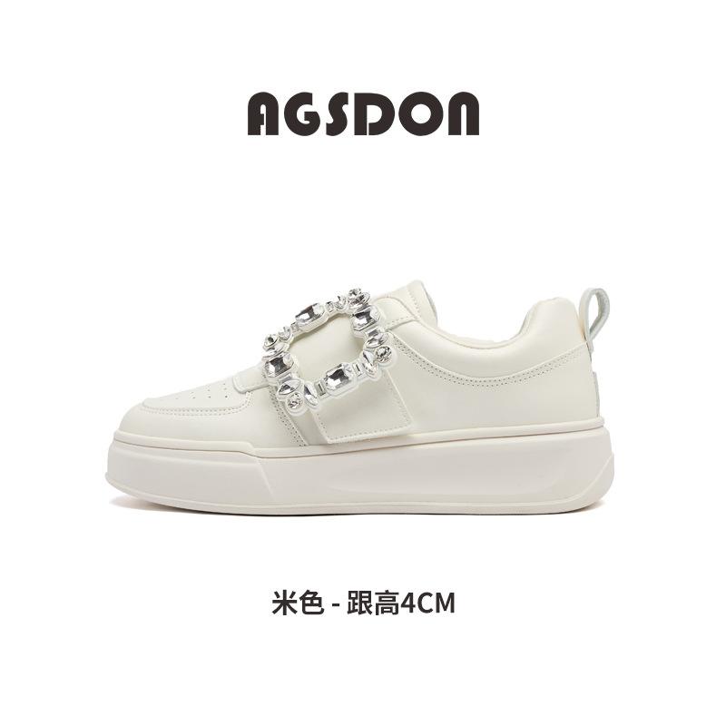 Augustine Velcro little white shoes women's 2025 new autumn college style thick-soled rhinestone sports and leisure board shoes