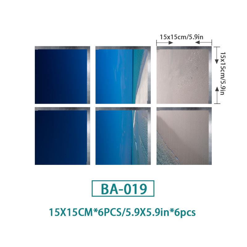 6PCS Ocean Wave Bathtub Sticker Non-slip Waterproof 3D Effect Self-adhesive Bathroom Decal PVC Removable Decorative Mural 15x15cm