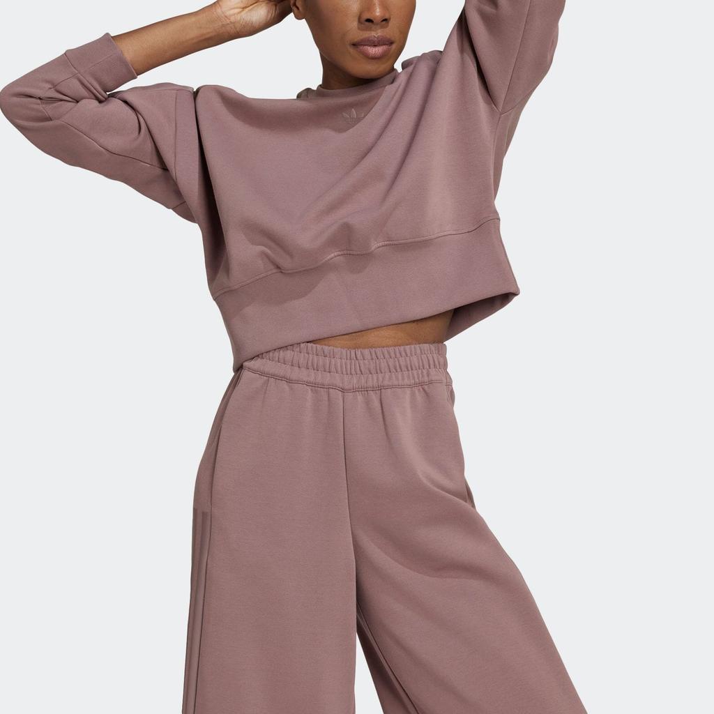 Adidas Originals Trefoil Embroidered Logo Crew Neck Sweatshirt Women Tops Brown HM1737