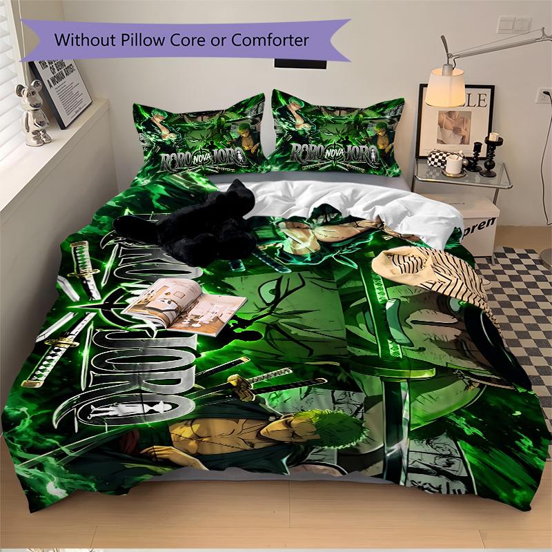 Roronoa Zoro'S Adventure Printed 3pcs Bedding Set Soft Microfiber 1 Duvet Cover And 2 Pillowcases Home Bedroom Decor Xmas Gift K1967