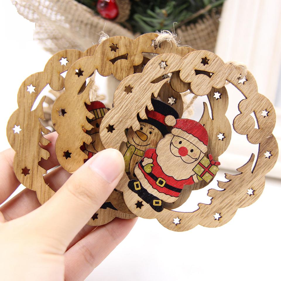 Creative Wooden Christmas Tree Ornaments Set Holiday Party Decorations Kids Gifts