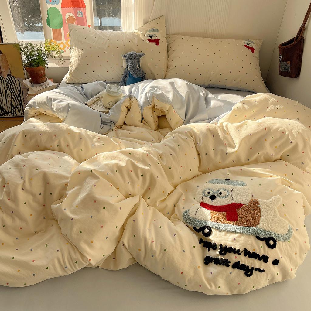 Class A Card Ventilated Towel Embroidered Bed, Cotton Pure Cotton Bed Sheet Quilt Cover Student Dormitory Quilt Cover