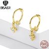 Bisaer 925 Sterling Silver Exquisite Charming French Gold-plated Pearl Zircon Hoop Earrings for Women Fine Jewelry