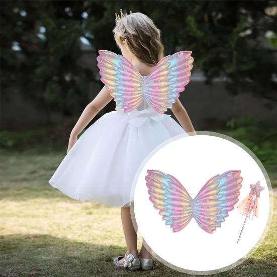 Butterfly Wing Props with Fairy Stick Realistic Patterns Colorful Fairy Wings Props Halloween Decoration