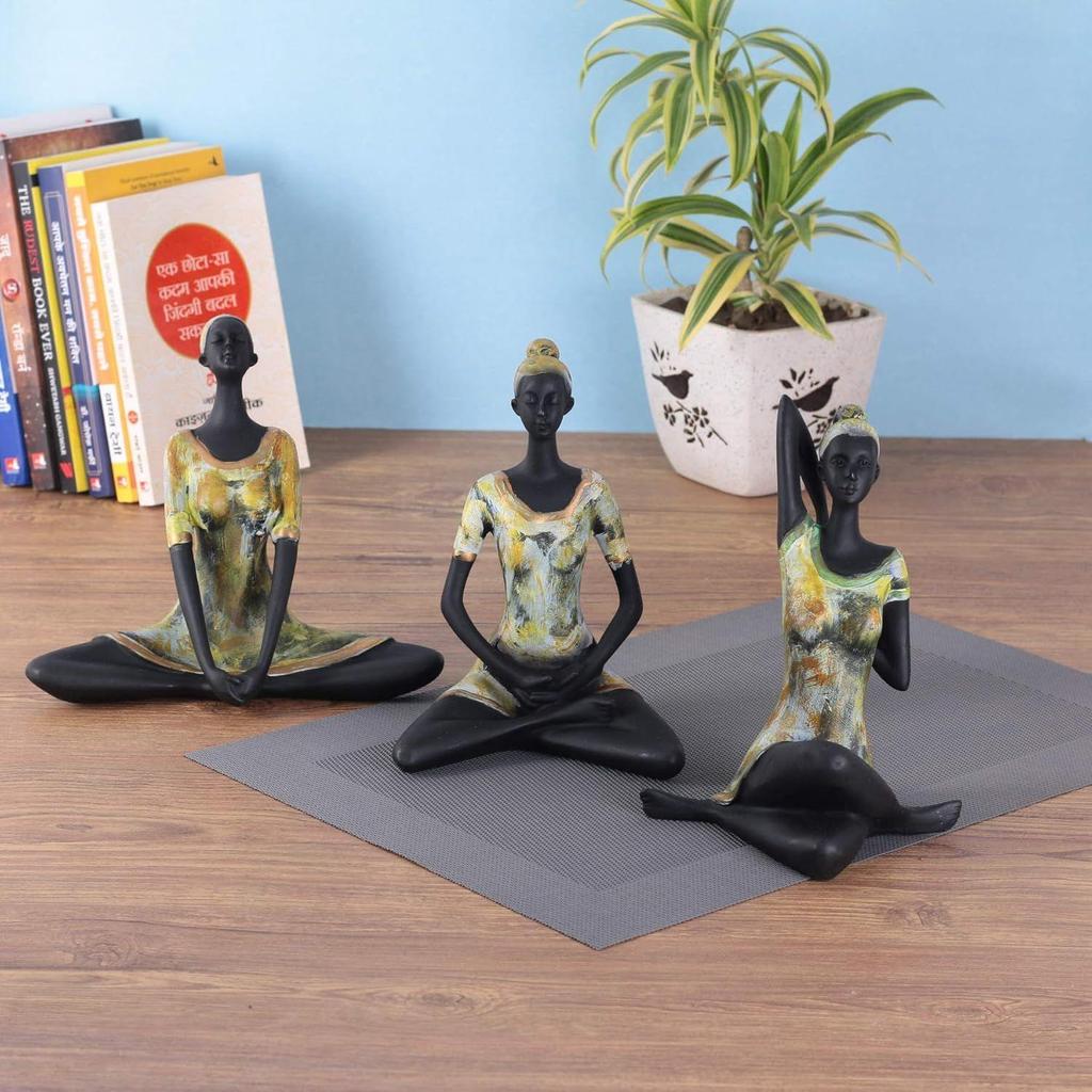 Resin Yoga Lady Showpiece For Home Decor & Office Decor (Set of 3),