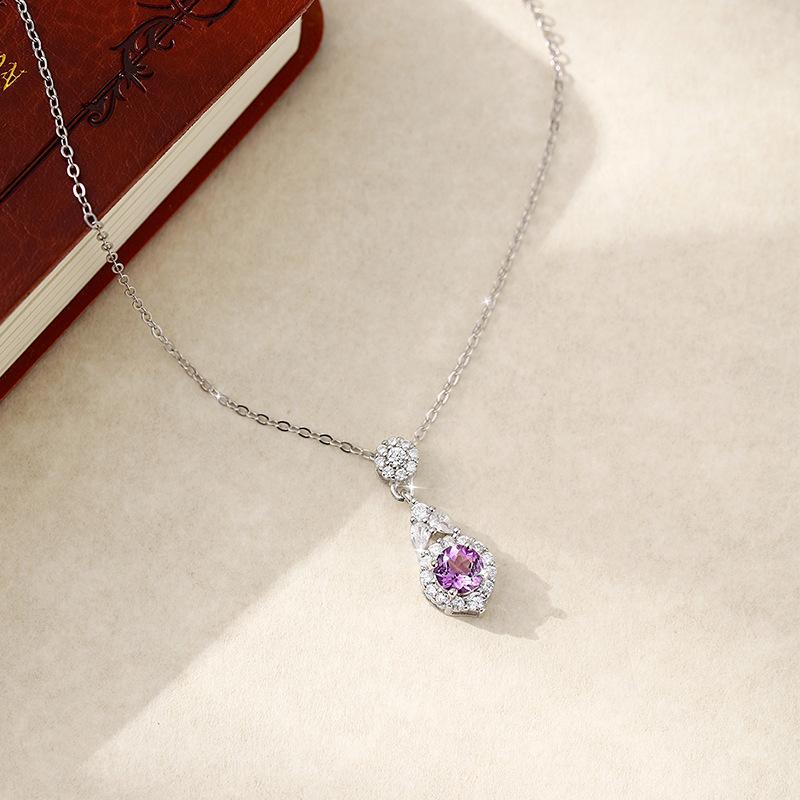Natural Colored Treasure Pendant S925 Sterling Silver Necklace Women's Inlaid Crystal Stone Topaz Niche Fashion Collarbone Chain