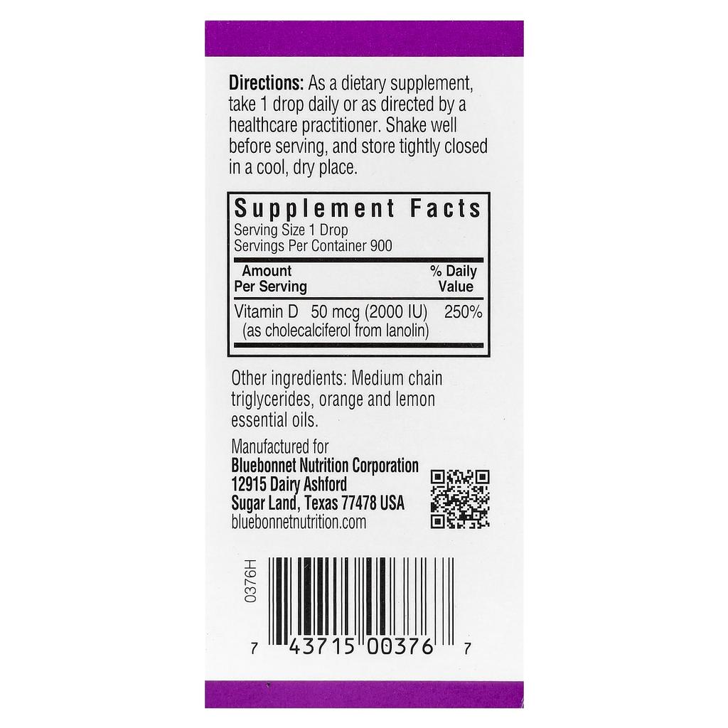 Жидкие капли с витамином D3, натуральный цитрусовый вкус, 2000 МЕ, 1 жидкая унция (30 мл)