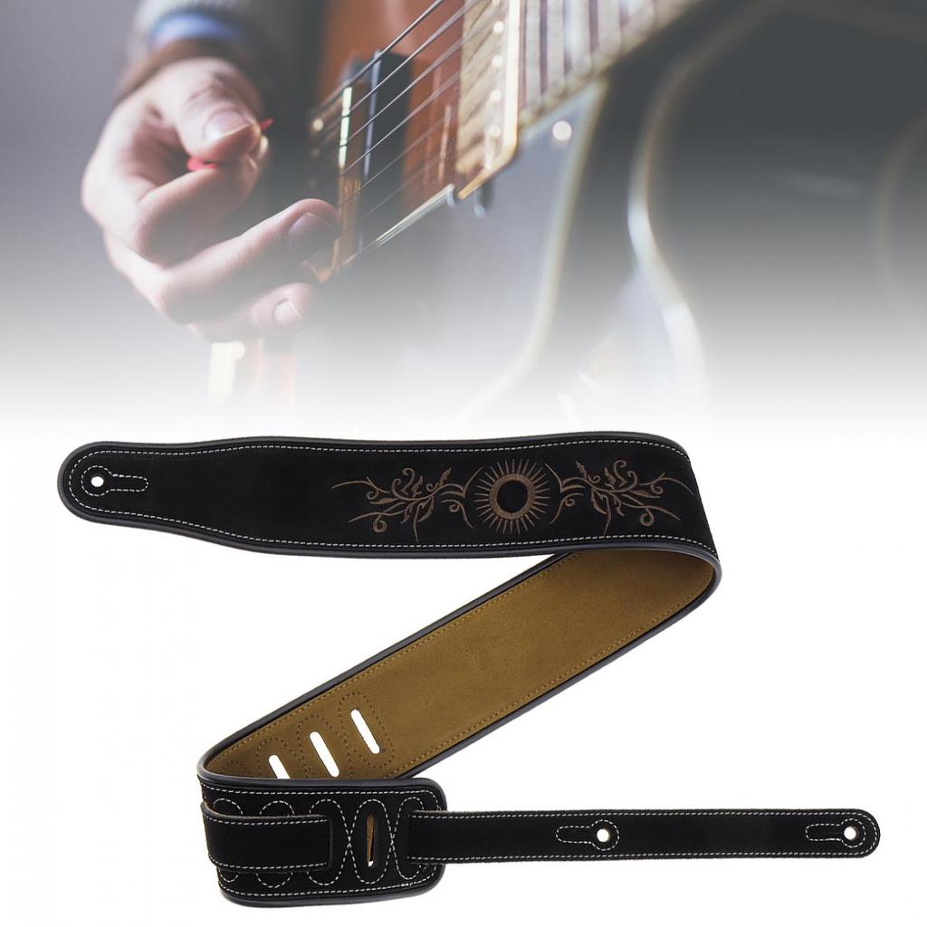Ремешок для гитары из коровьей замши с цветочным узором и вышивкой с антифрикционным дизайном для электробаса