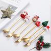 4pcs Christmas Party Dinnerware Set with Gift Box Christmas Tree Dessert Fork Spoon Cutlery Set Gold Stainless Steel Tableware