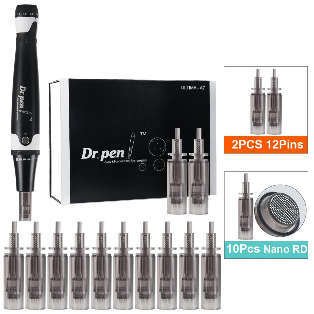 Доктор. Ручка A7 Профессиональная ручка с микроиглами с 12 шт. картриджами Derma Rolling Микроигольная терапевтическая система Уход за кожей Инструмент для красоты