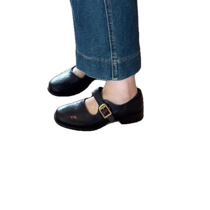 Кожаные ретро круглый носок на толстом каблуке Мэри Джейн маленькие кожаные туфли женские новые французский легкий рот темперамент универсальные туфли