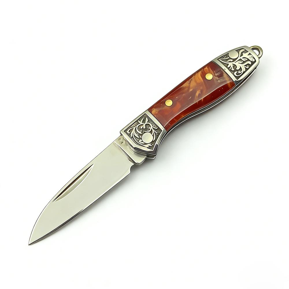 Hand Forged Mini Folding Knife Chromium Vanadium Alloy Stainless Steel Cowhorn Handle, Portable Pocket Keychain Knife Household