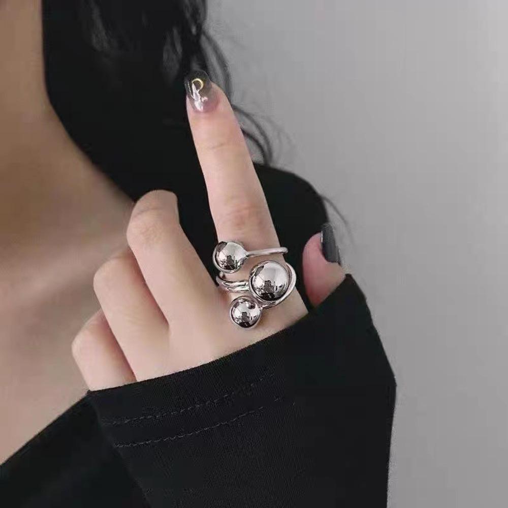 Light Luxury Irregular Planet Ring All-Match Finger Opening Ring Korean Metal Ball Ring Female