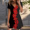 Летняя мода женские V-образный вырез короткий рукав цветочный принт платье сексуальные короткие юбки платья