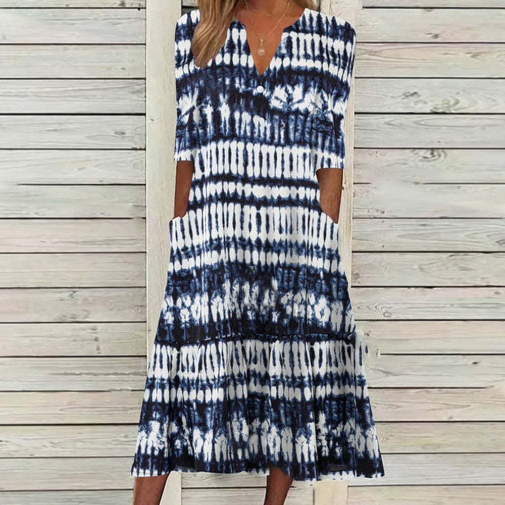 GMXIA Женская мода лето весна цветочный принт рукав 2/1 с v-образным вырезом повседневные платья