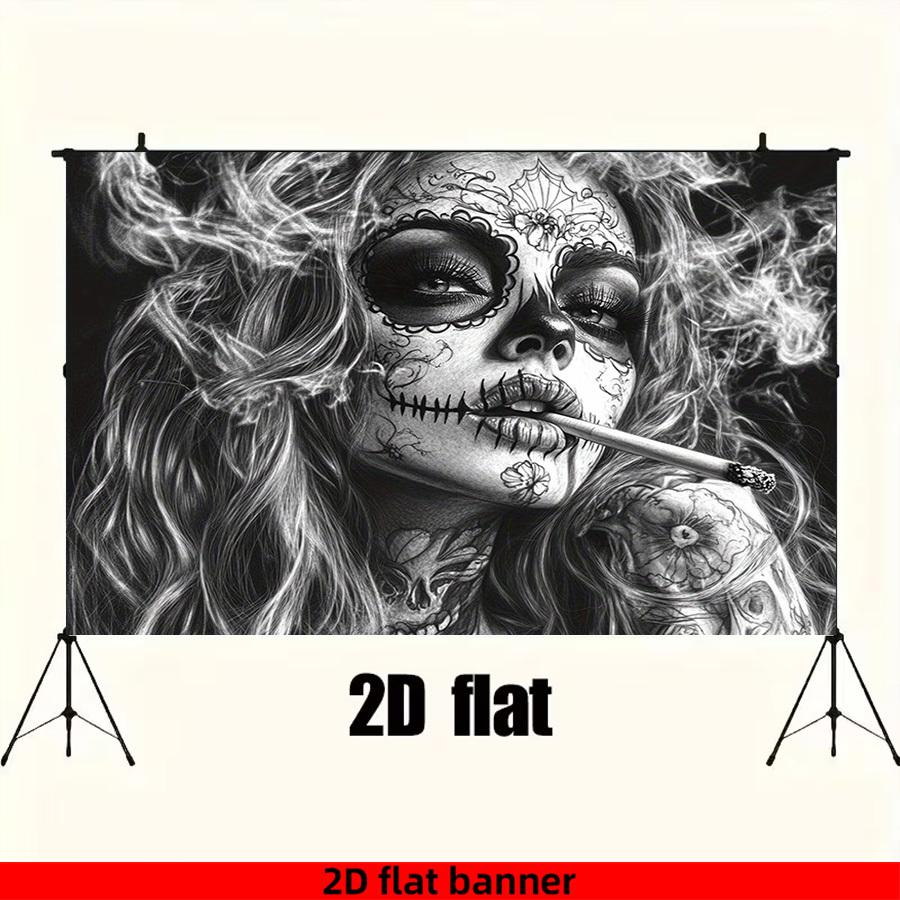 2D FLAT BANNER 1 PC 2D flat banner - Polyester vintage skull lady pattern banner, thick and durable.zyc
