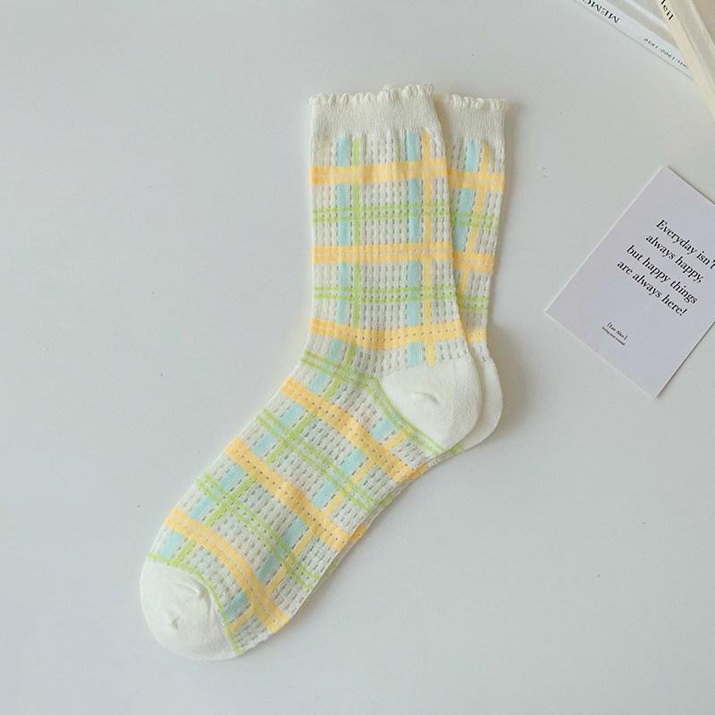 Носки для экипажа, женские повседневные милые носки в стиле ретро, ​​женские носки, модные летние длинные носки в стиле Харадзюку, дышащие сетчатые носки с цветочным принтом