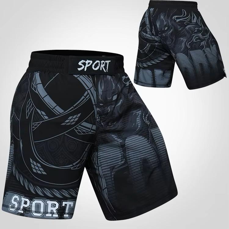 Шорты ММА Муай Тай Кикбоксинг Унисекс Мужские Женские Тренировочные Быстросохнущие Принт Эластичный Пояс Спортзал Фитнес Тренировки