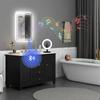 50 X 70 Cm Anti Fog Led Bathroom Mirror With Bluetooth And Clock Silver Tone