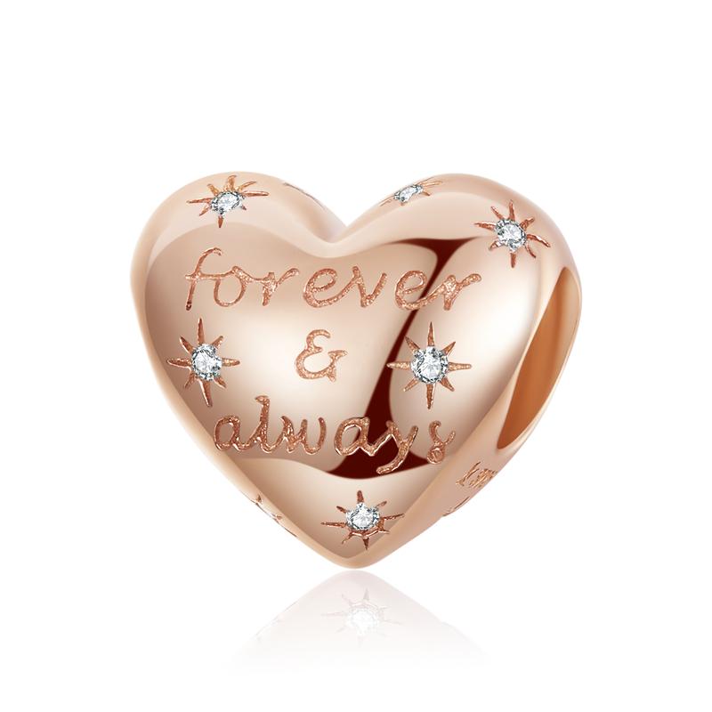 WOSTU Forever Always Beads 100% 925 Sterling Silver Rose Gold Charm Fit Original Bracelet Pendant DIY Jewelry Making
