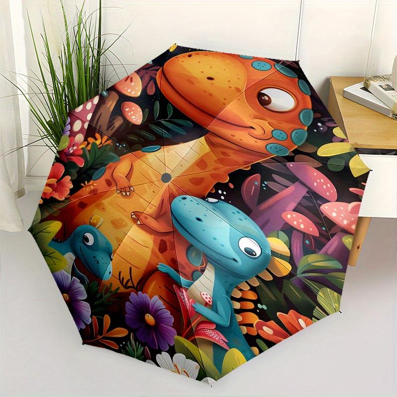 Dinosaur Forest Theme 8 Bone Hand Automatic Folding Umbrella, Compact and Portable Design, A Perfect Gift for Birthday, Christmas or Busines