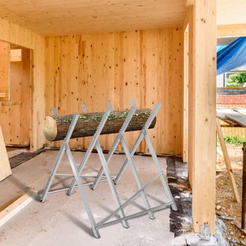 PBOHUZ Folding Saw Horse Log Grog Stand/Firewood Support Bench with 8 Serrated Blades and 150kg Weight Capacity (Silver)