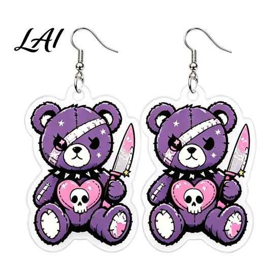 Alternative Fashion Accessories 1 Pair Halloween Dangle Earrings for Women 2D Acrylic Cute Gift Dark Style Lovers Skeleton Bear Earrings Funny Party