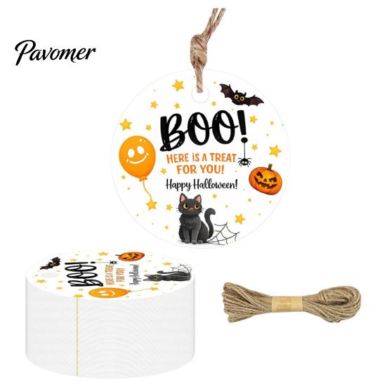 Party Favor Labels 50 Pcs Halloween Paper Gift Tags, Vintage Evil Pumpkin Skeleton Witch Hanging Baking with Hemp Rope for Trick or Treat Favors,