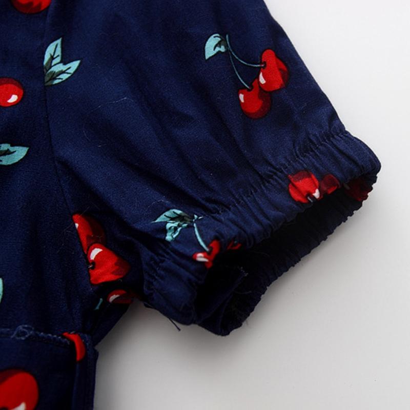 Платье с короткими рукавами и принтом вишни для девочек 2–9 лет, летний сарафан