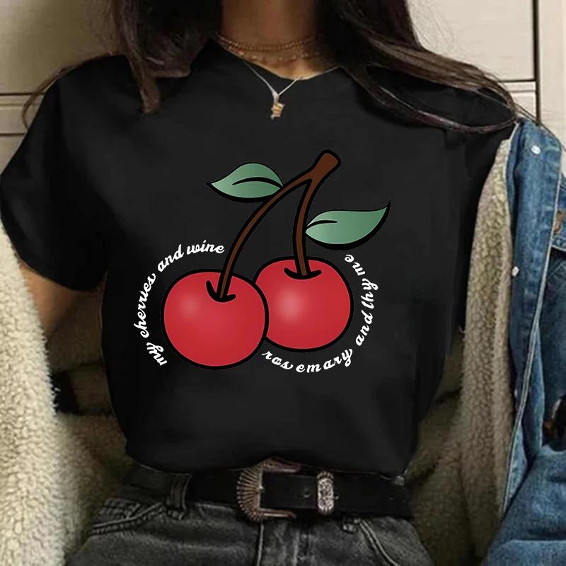 Сладкая клубника вишня повседневные футболки готическая футболка Harajuku 90s футболка женские летние топы уличная одежда